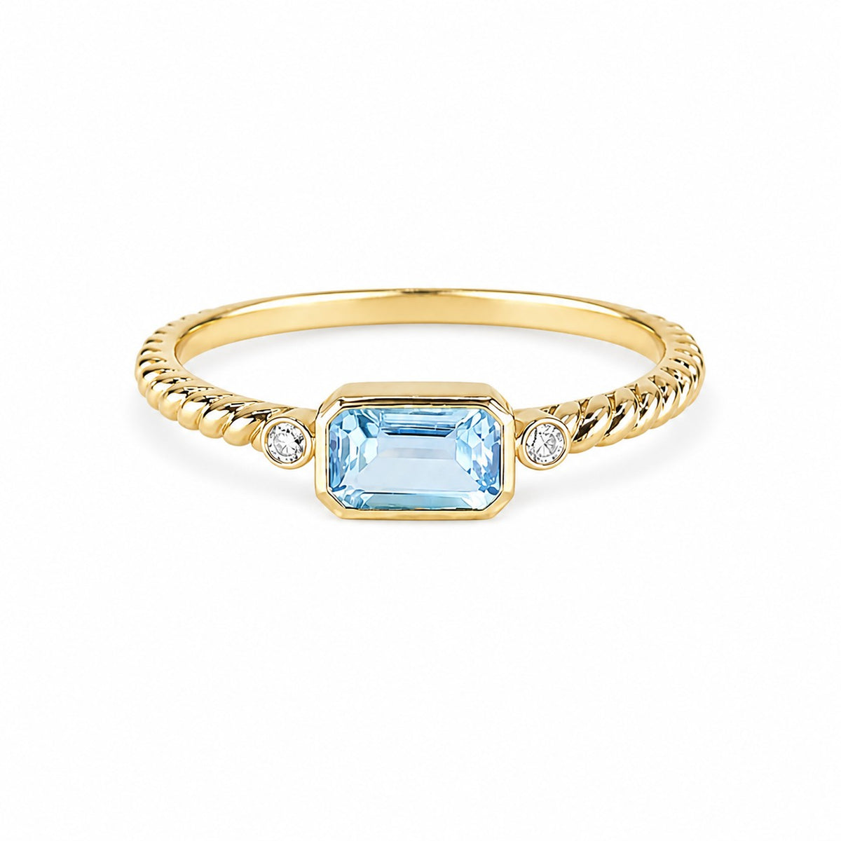 9ct Yellow Gold Blue Topaz & Diamond  Ring