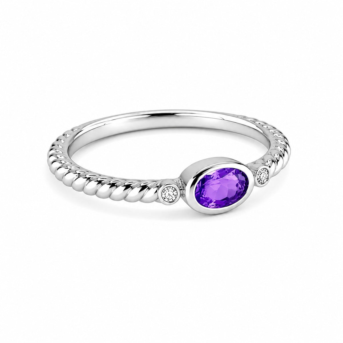 9ct White Gold Amethyst & Diamond Ring