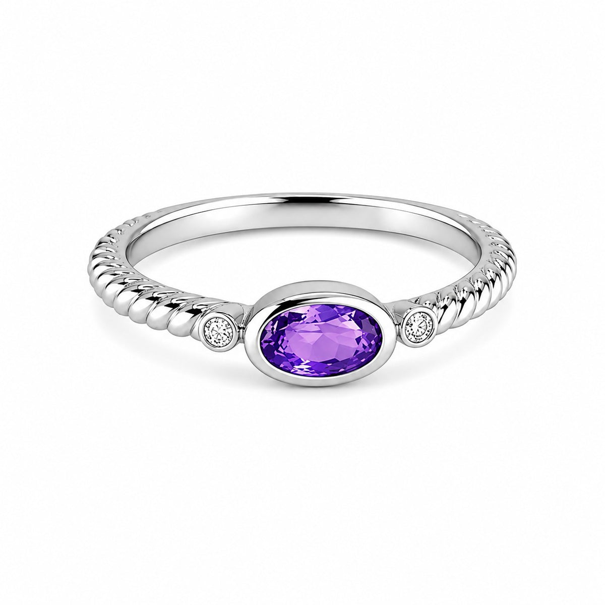 9ct White Gold Amethyst & Diamond Ring