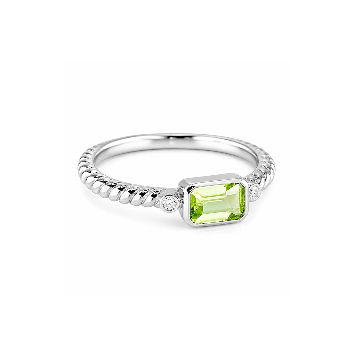 9ct White Gold Peridot & Diamond Ring