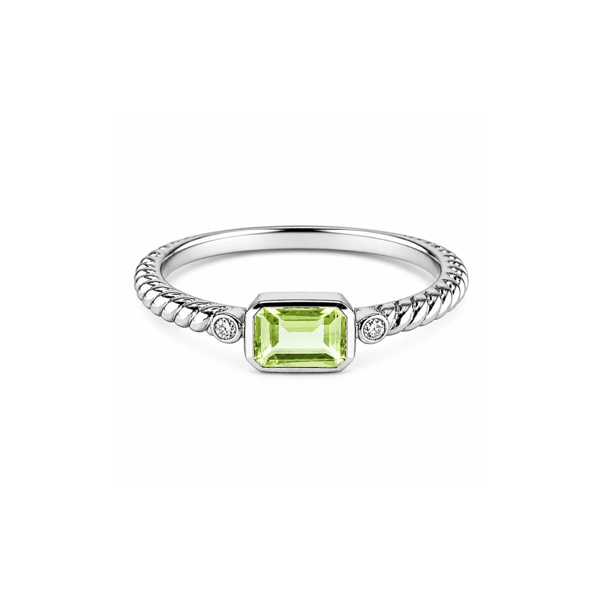 9ct White Gold Peridot & Diamond Ring