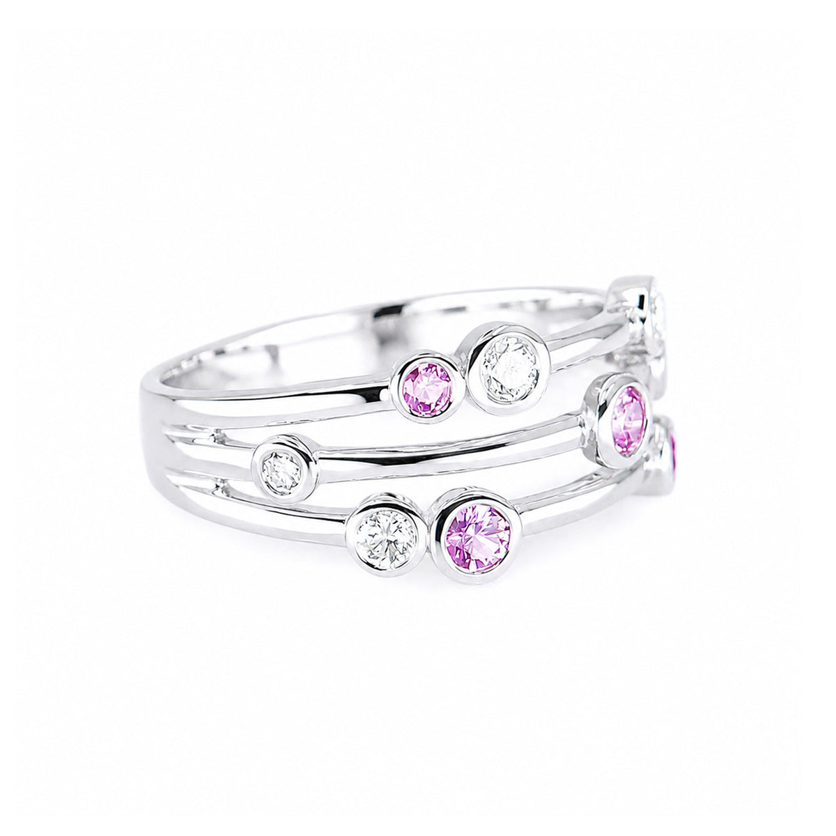 9ct White Gold Pink Sapphire & Diamond Ring