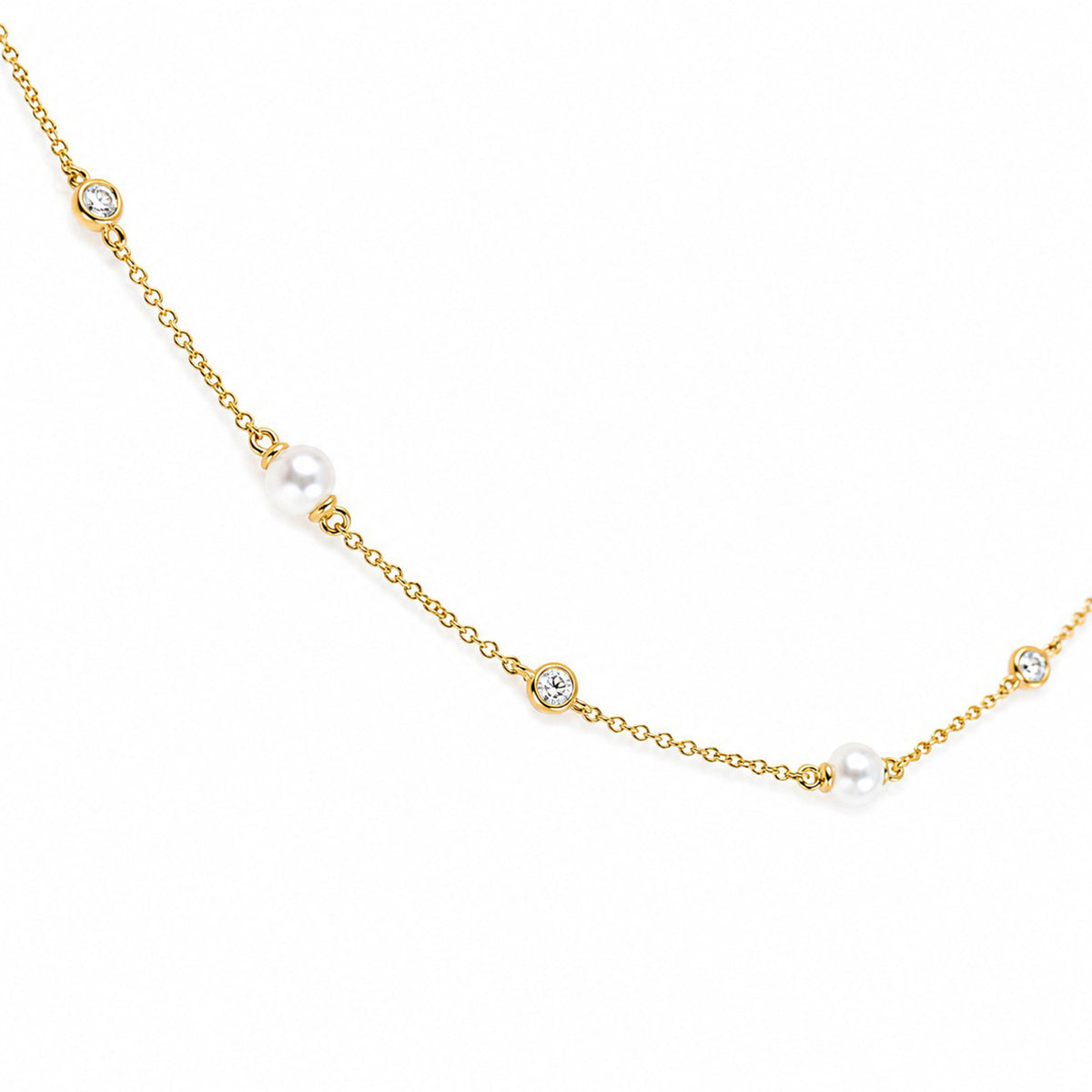 9ct Yellow Gold Diamond & Freshwater Pearl Station Necklace