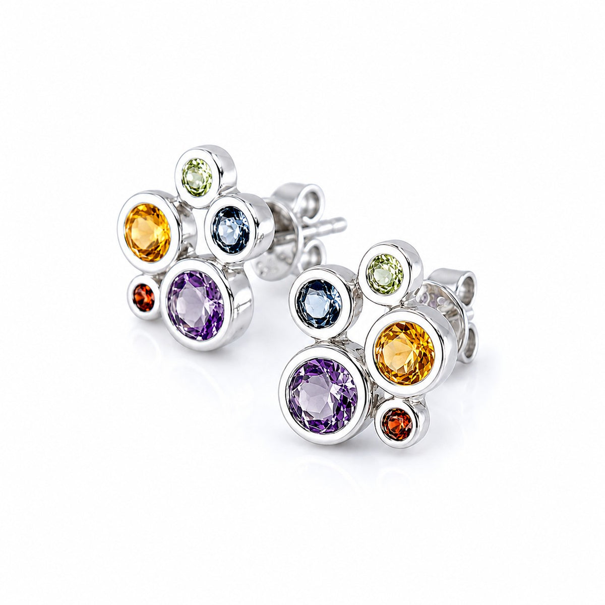 9ct White Gold Multi Stone Earrings