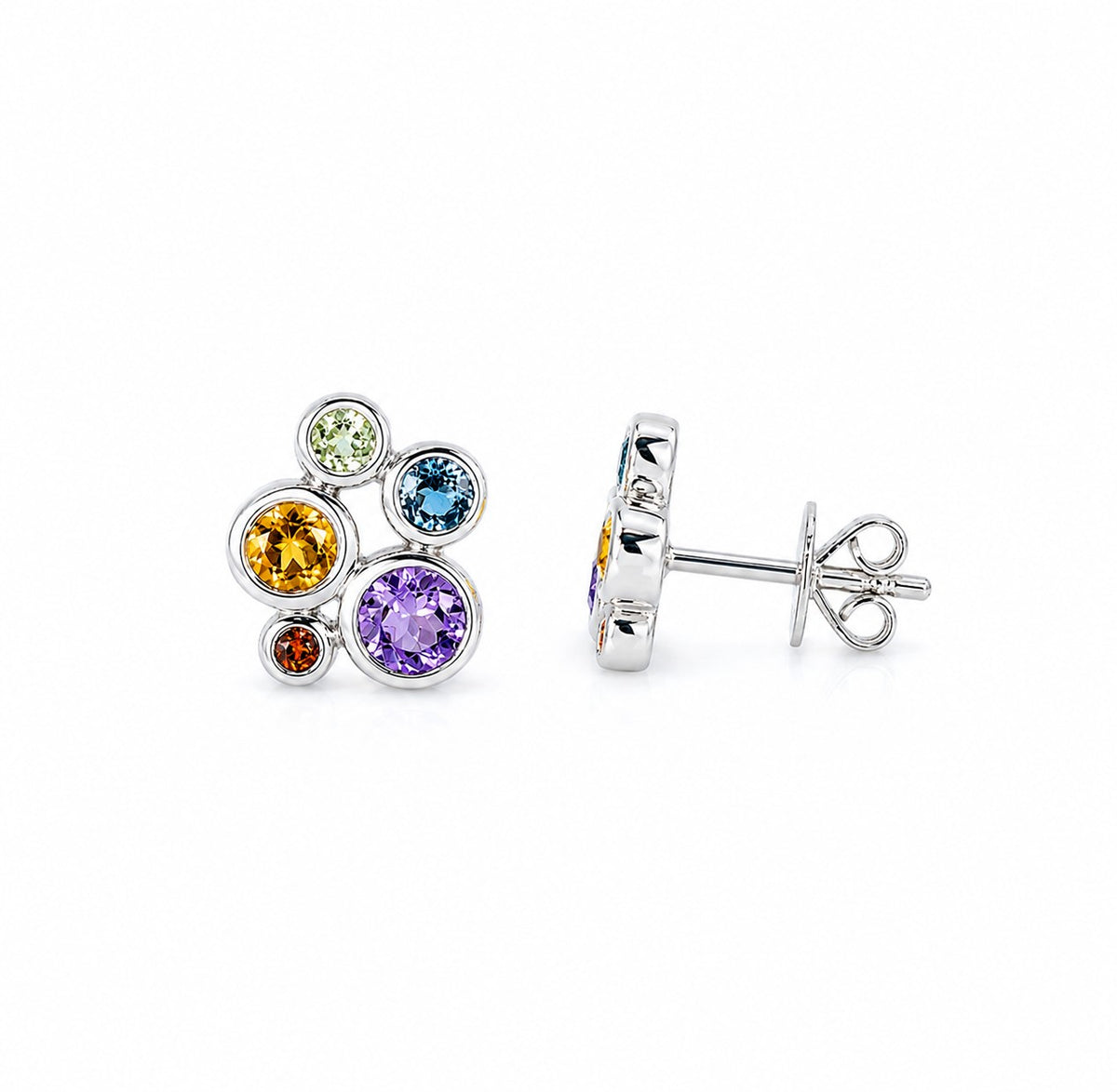 9ct White Gold Multi Stone Earrings