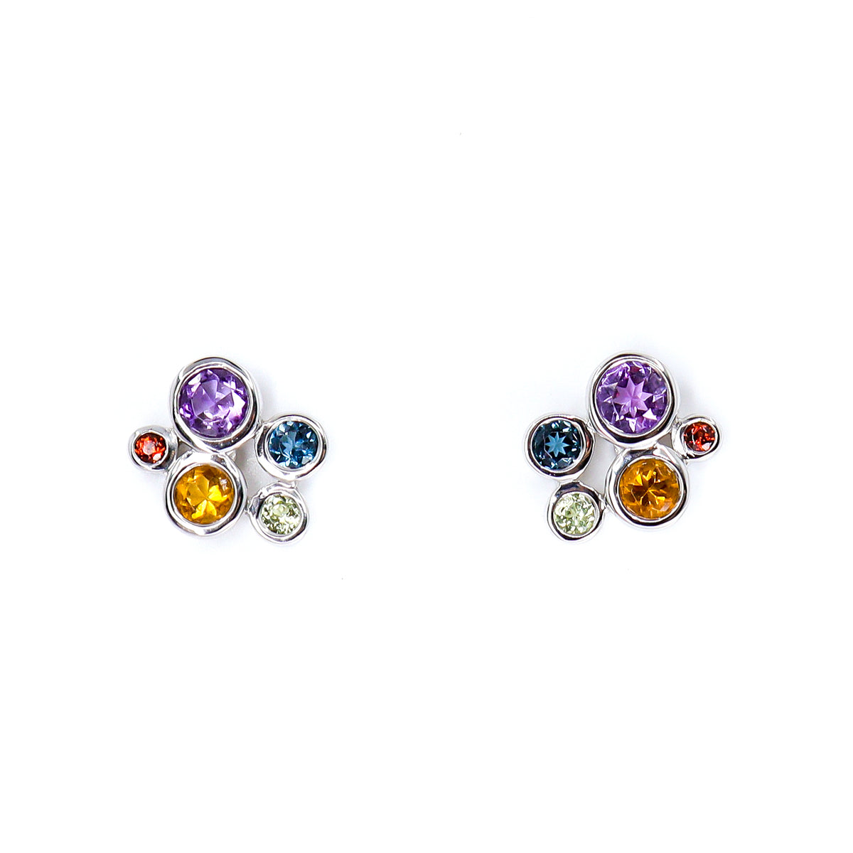 9ct White Gold Multi Stone Earrings