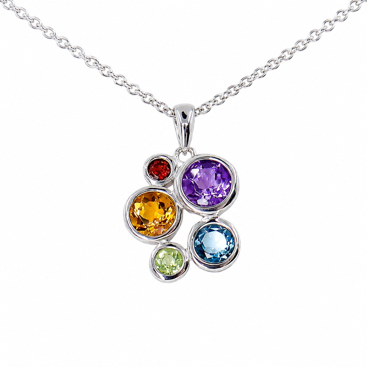 9ct White Gold Multi Stone Necklace