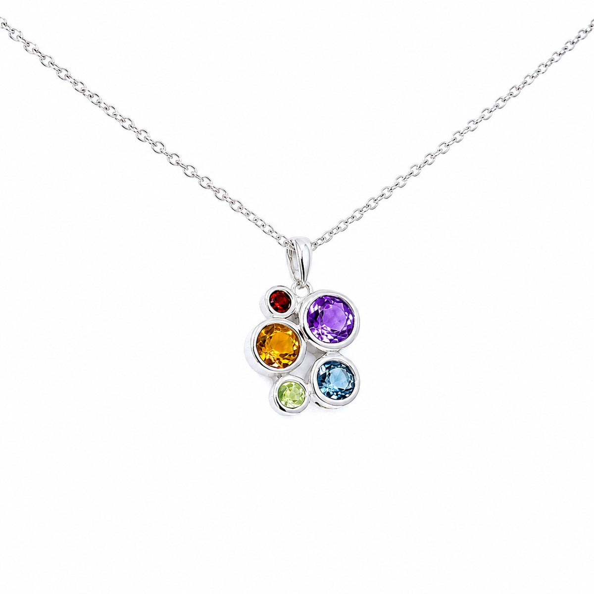 9ct White Gold Multi Stone Necklace