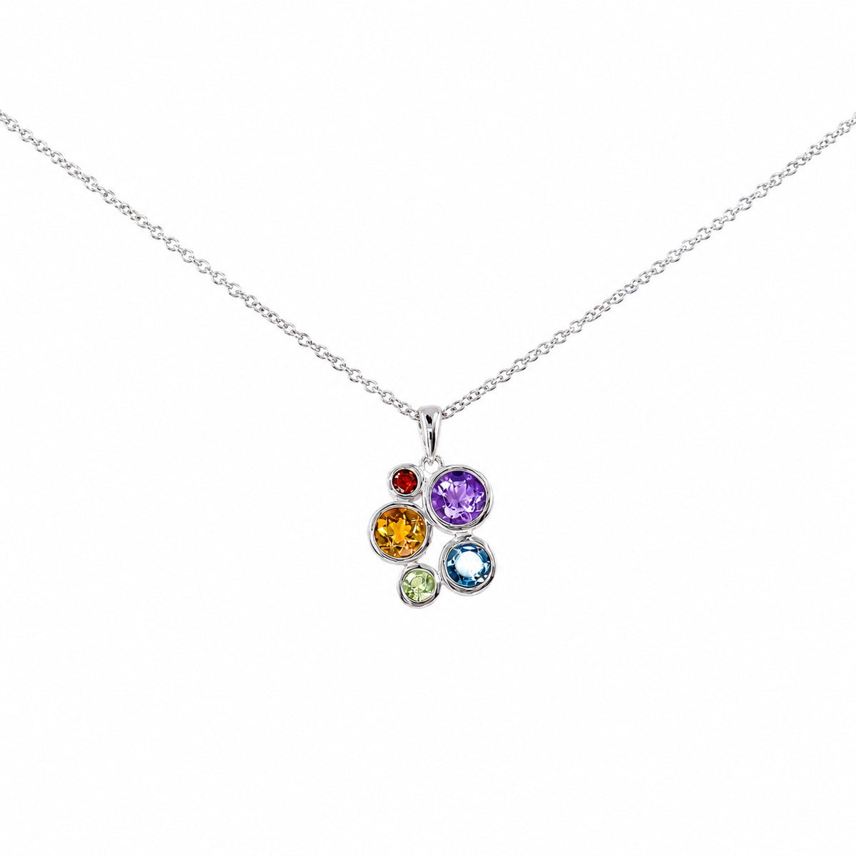 9ct White Gold Multi Stone Necklace