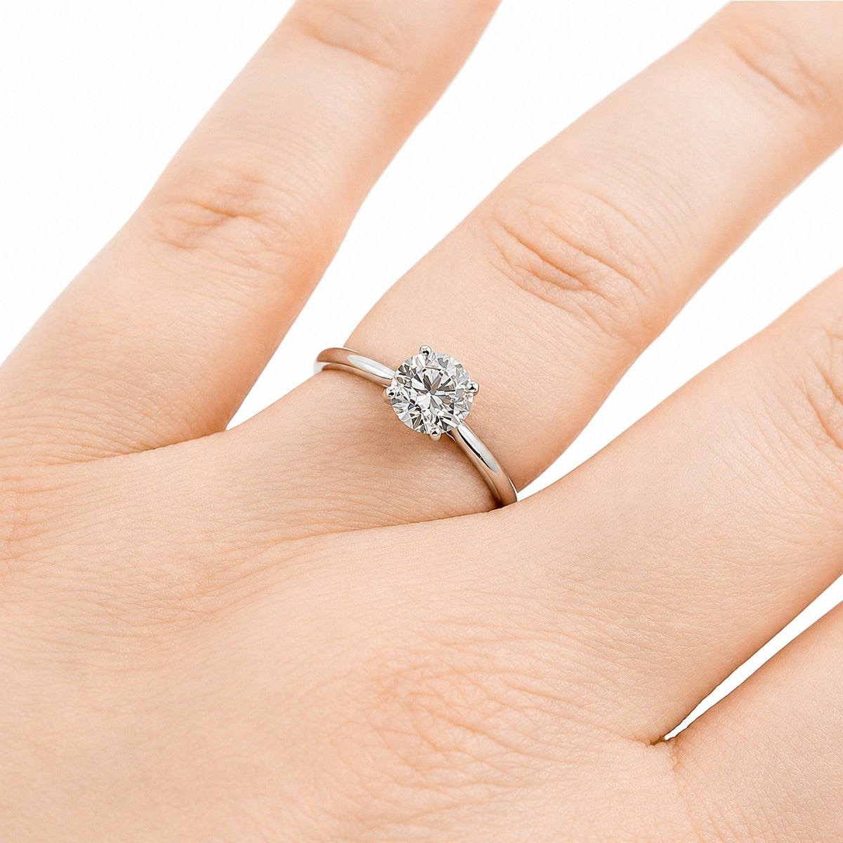 9ct White Gold 1.00ct Lab Grown Diamond Certificated Round Brilliant Cut Solitaire Ring