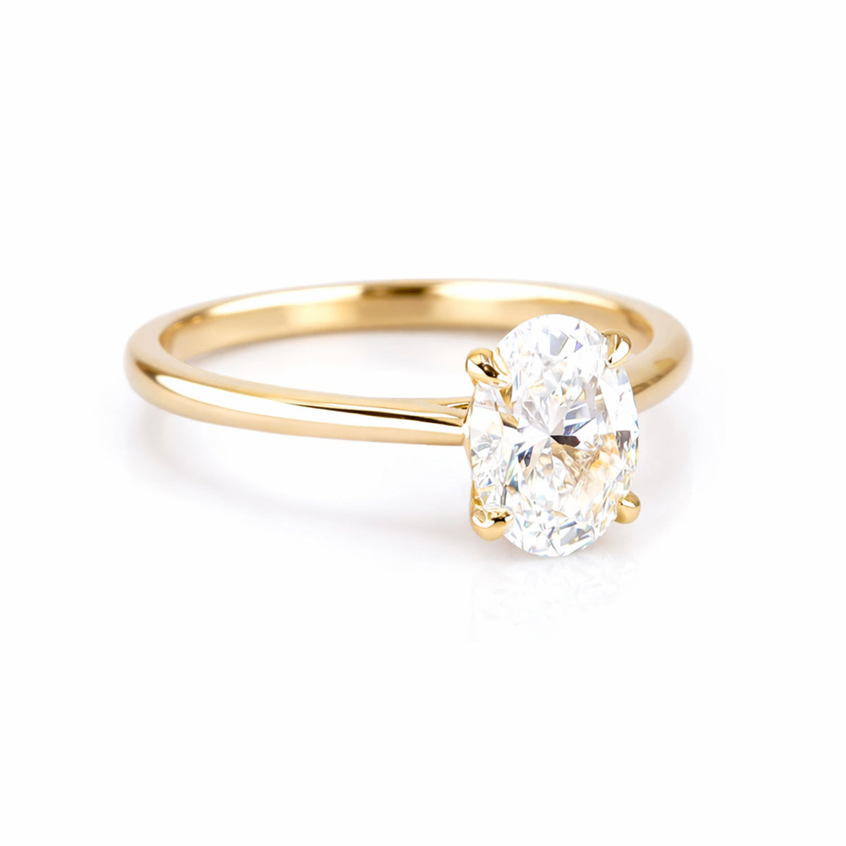 9ct Yellow Gold 1.00ct Lab Grown Certificated Oval Diamond 4 Claw Solitaire Ring