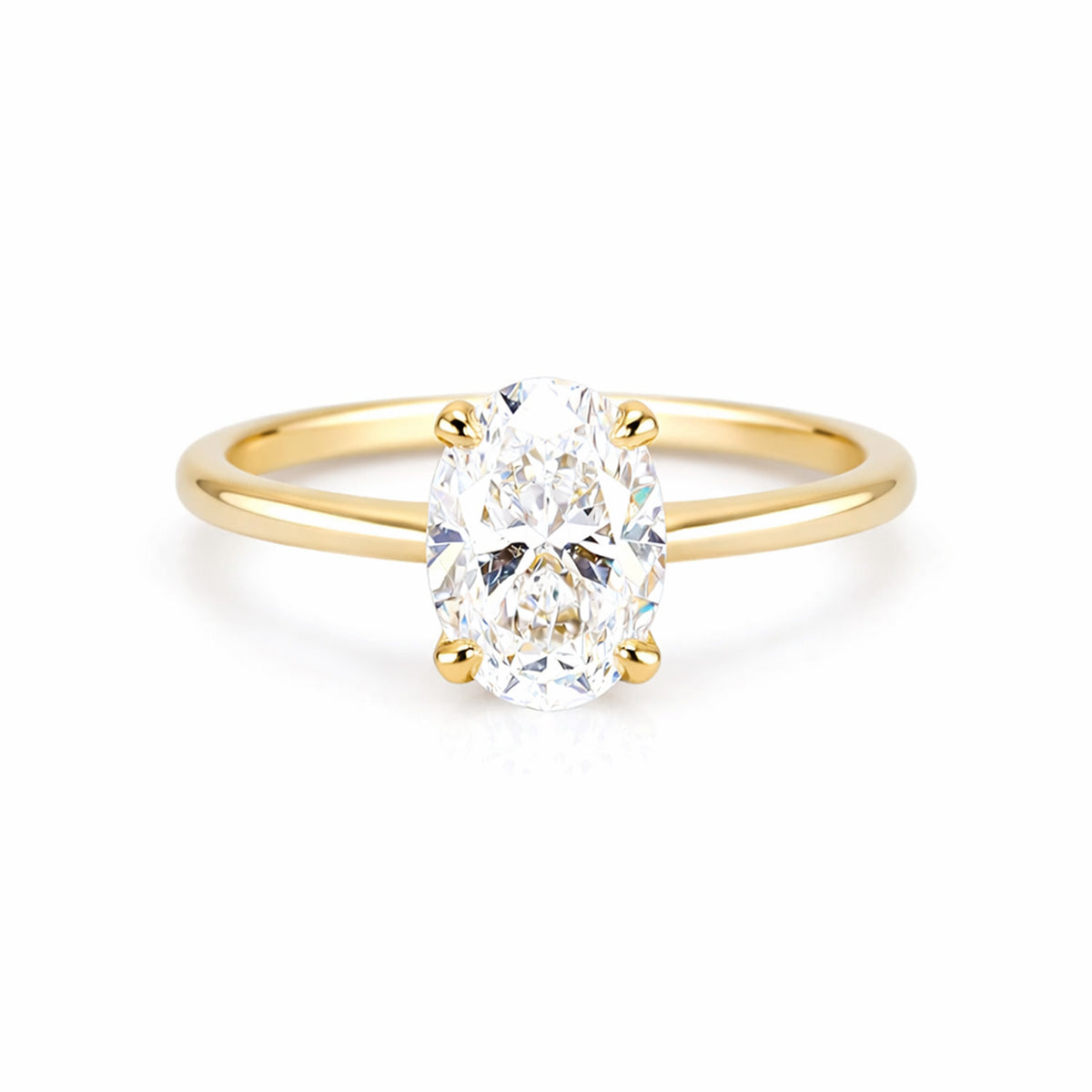 9ct Yellow Gold 1.00ct Lab Grown Certificated Oval Diamond 4 Claw Solitaire Ring
