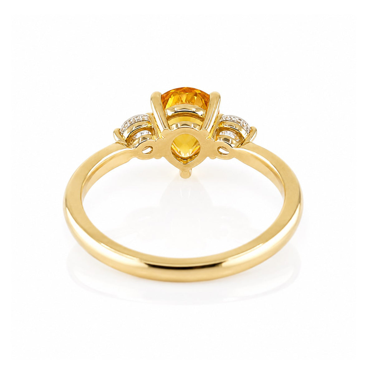 9ct Gold Pear Shape Orange Sapphire & Round Brilliant Cut Diamond Claw Set Three Stone Ring