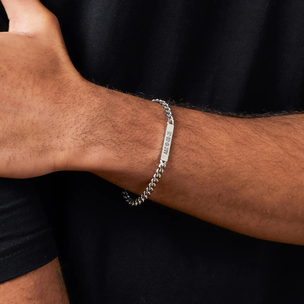 Fred Bennett Stainless Steel Curb Bracelet with Engravable Bar