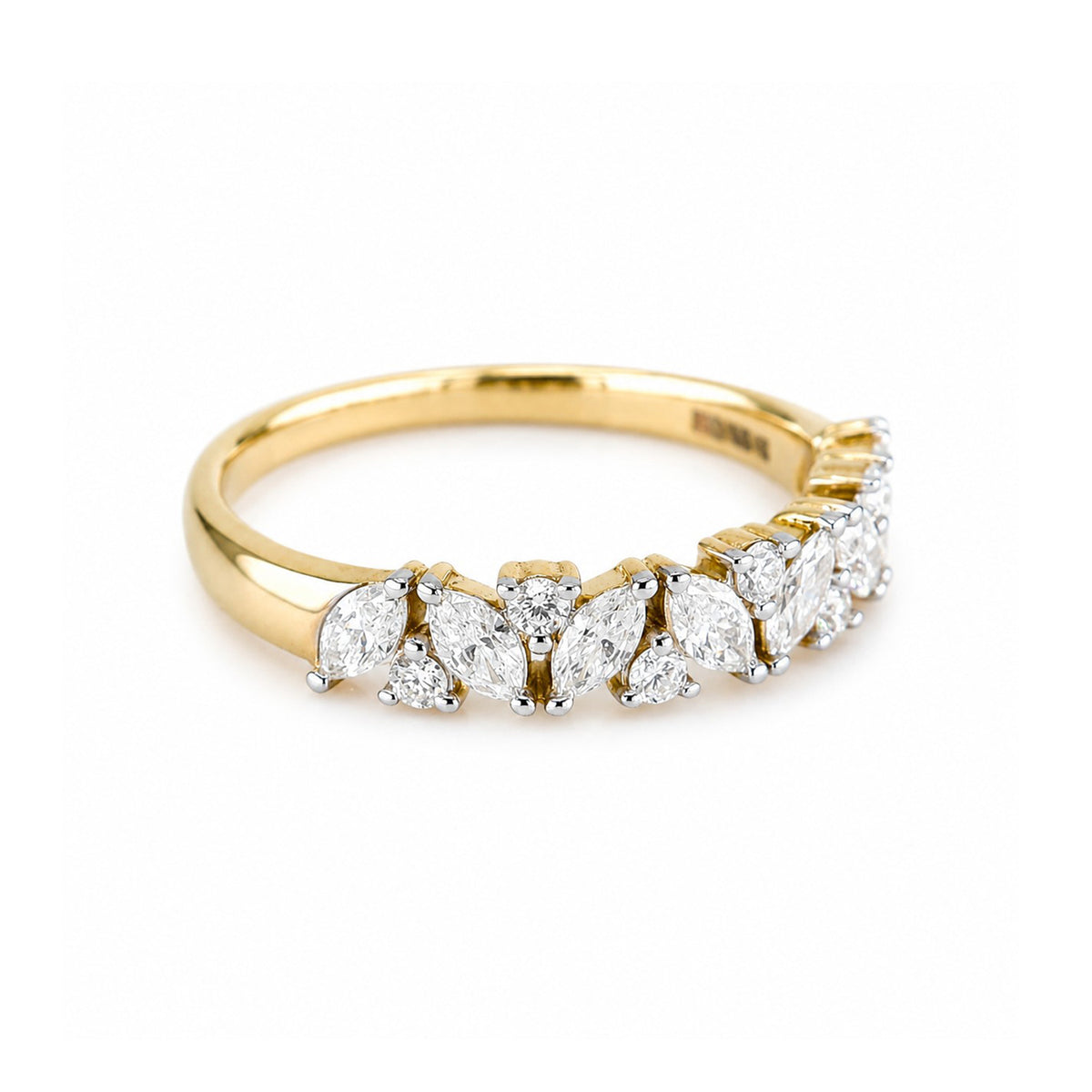 Pre-Owned 9ct Gold 0.90ct TDW Marquise & Round Brilliant Cut Diamond Claw Set Half Eternity Ring