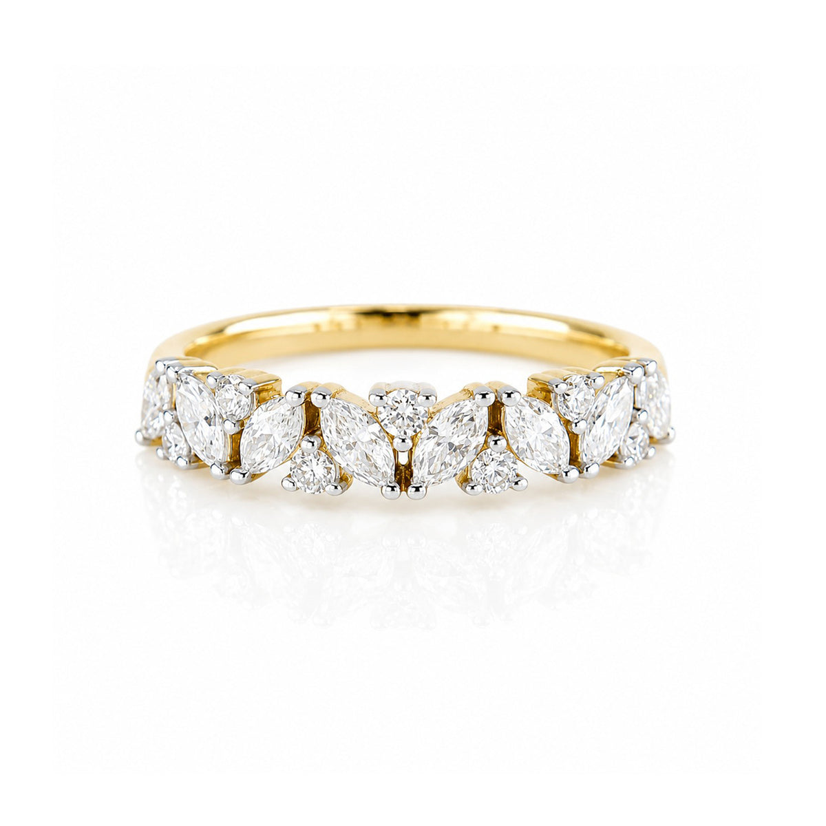 Pre-Owned 9ct Gold 0.90ct TDW Marquise & Round Brilliant Cut Diamond Claw Set Half Eternity Ring