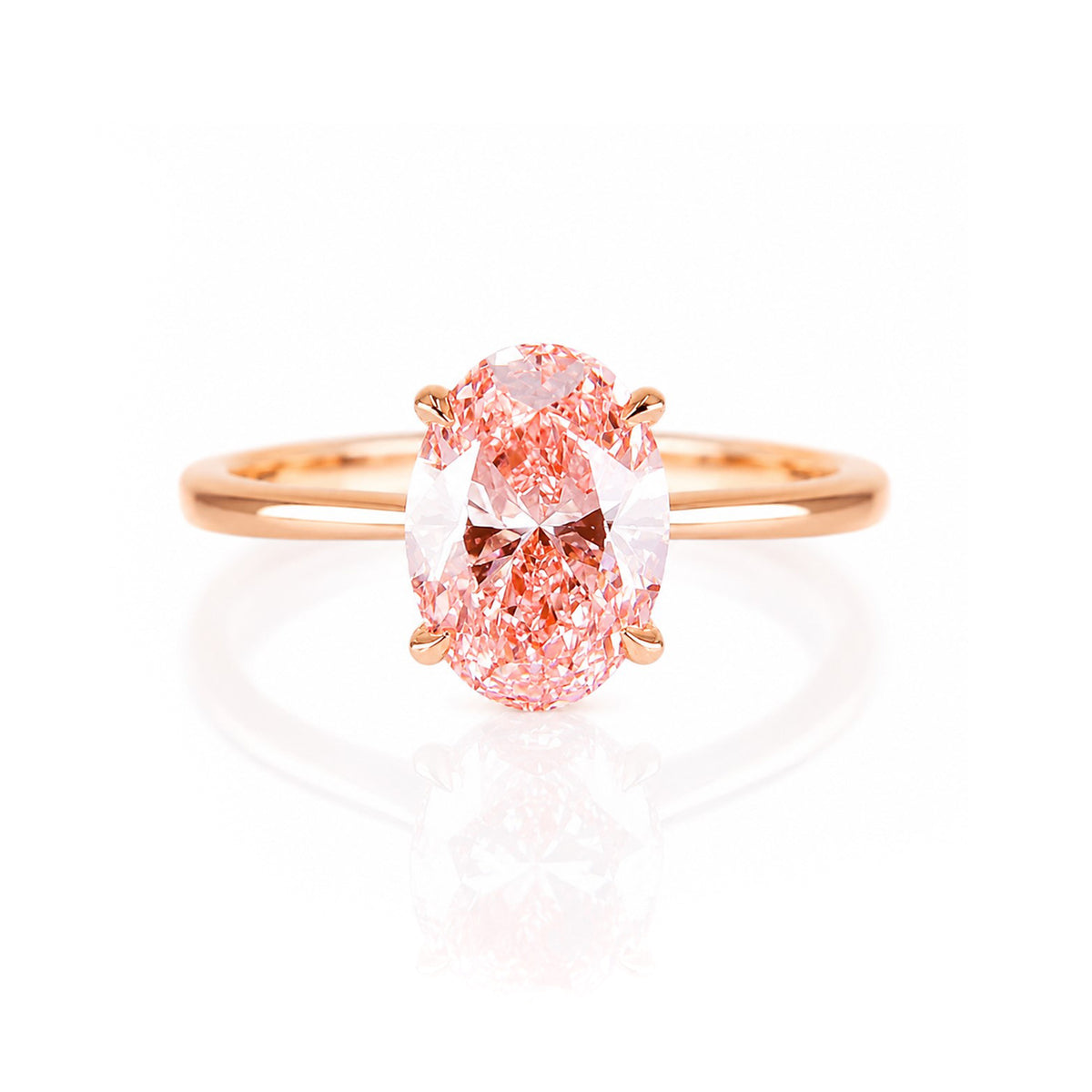 18ct Rose Gold 2.01ct Lab Grown Diamond Certificated Vivid Pink Oval Cut Solitaire Ring