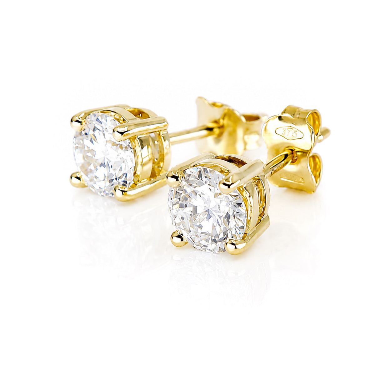 9ct Yellow Gold 1.50ct TDW Lab Grown Diamond IGI Certificated Four Claw Stud Earrings