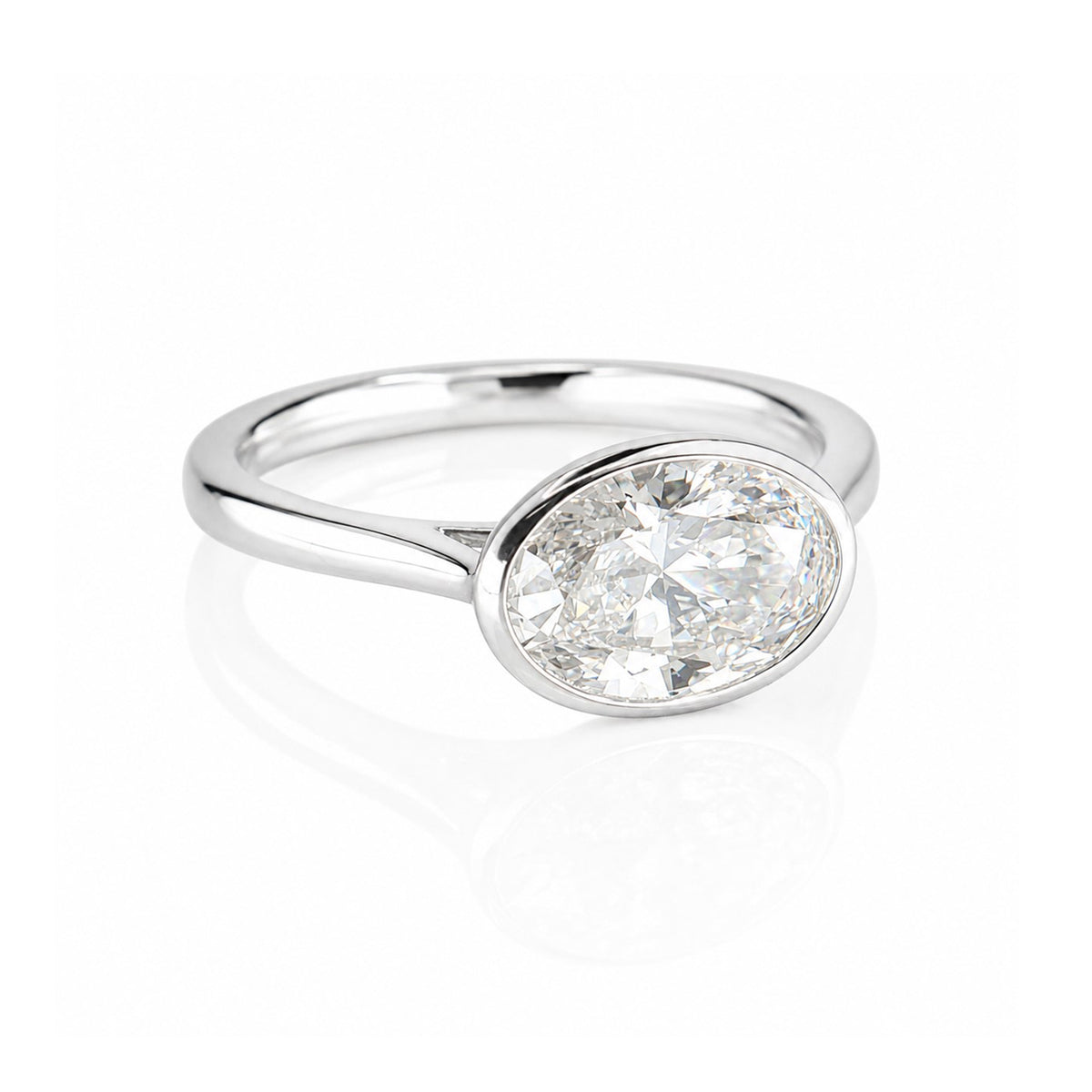 9ct White Gold 2.03ct Lab Grown Diamond Certificated Oval Cut Rub Set Solitaire Ring