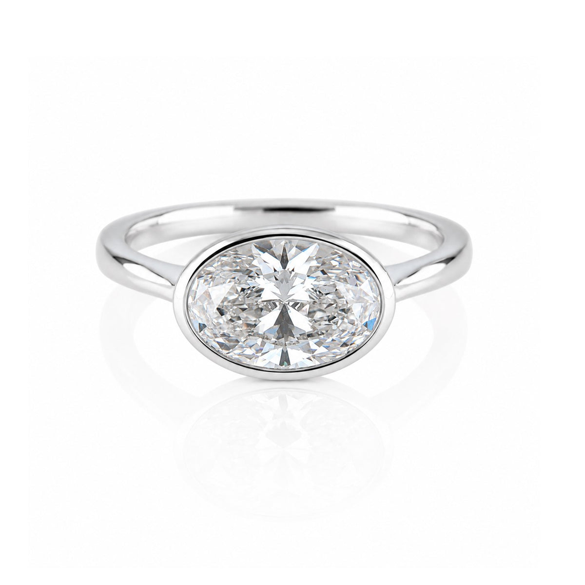 9ct White Gold 2.03ct Lab Grown Diamond Certificated Oval Cut Rub Set Solitaire Ring