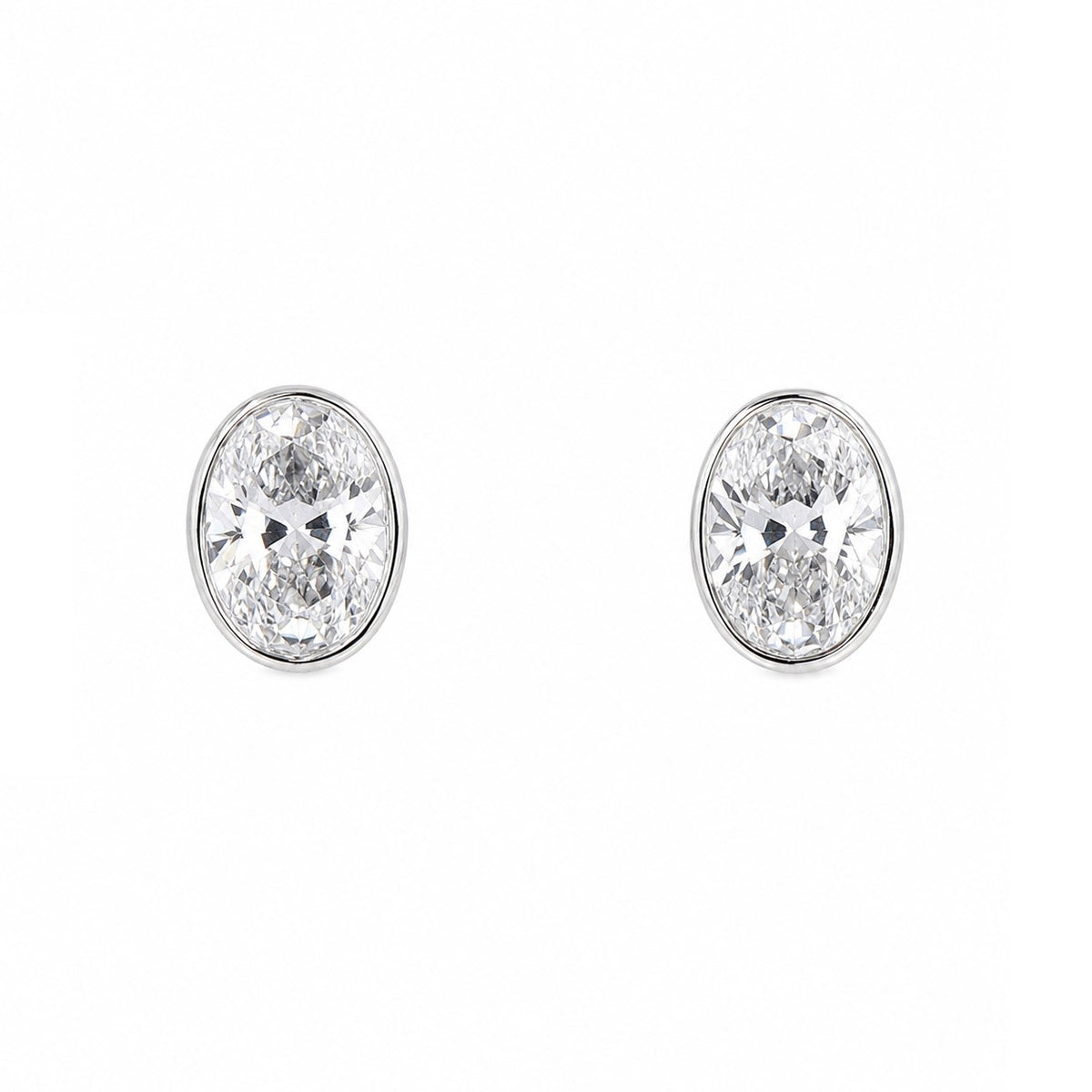9ct White Gold 2.04ct TDW Lab Grown Diamond Certificated Oval Cut Rub Set Solitaire Earrings