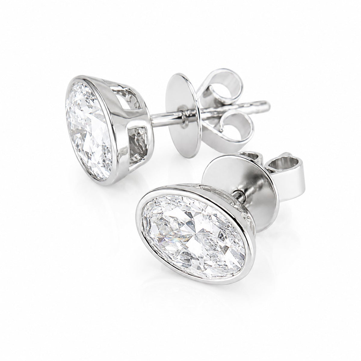9ct White Gold 2.04ct TDW Lab Grown Diamond Certificated Oval Cut Rub Set Solitaire Earrings
