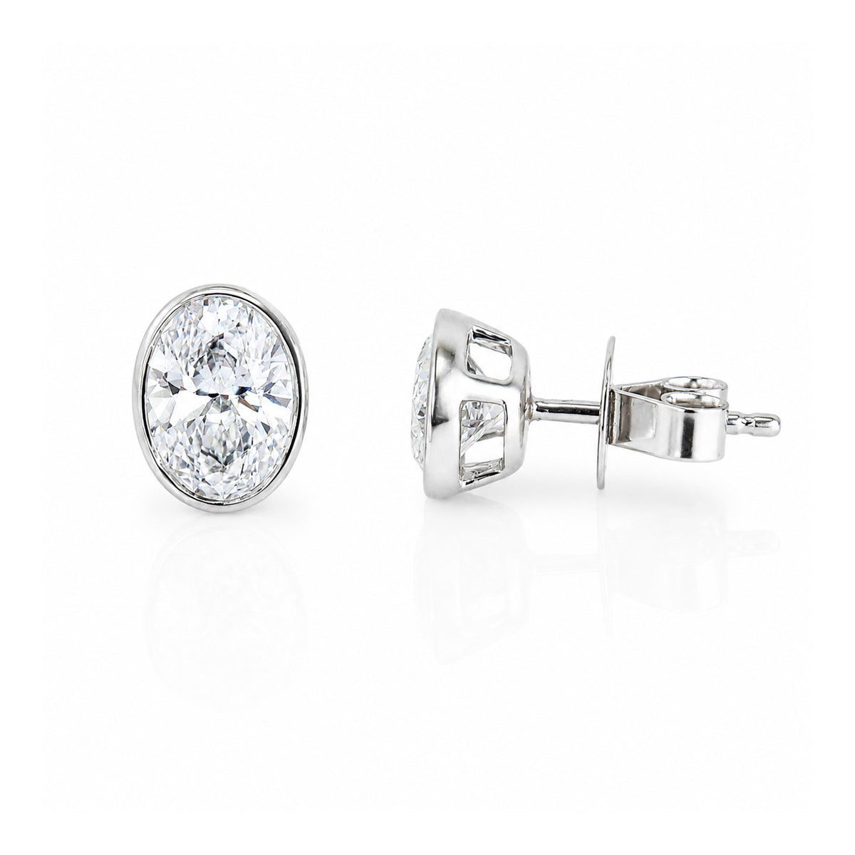 9ct White Gold 2.04ct TDW Lab Grown Diamond Certificated Oval Cut Rub Set Solitaire Earrings