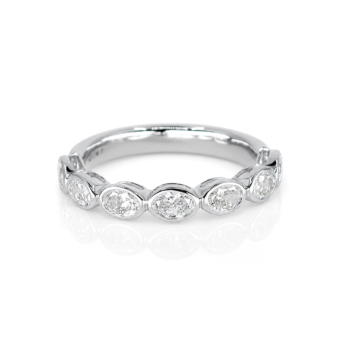 9ct White Gold 1.09ct Lab Grown Diamond Oval Cut Rub Set Seven Stone Half Eternity Ring