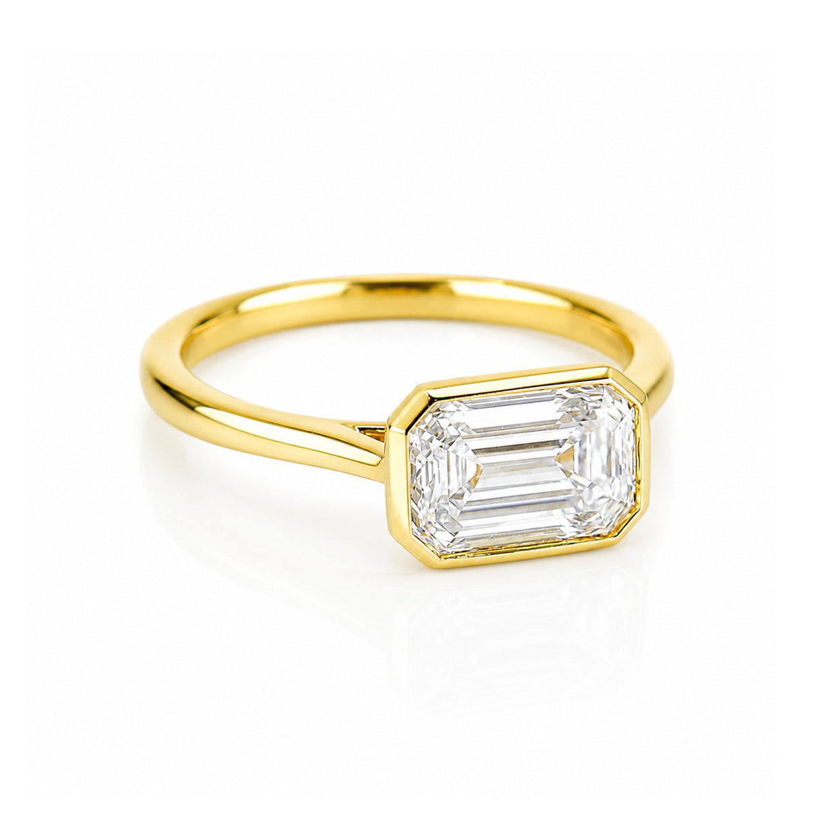 9ct Gold 2.02ct Lab Grown Certificated Emerald Cut Diamond Rub Set Solitaire Ring