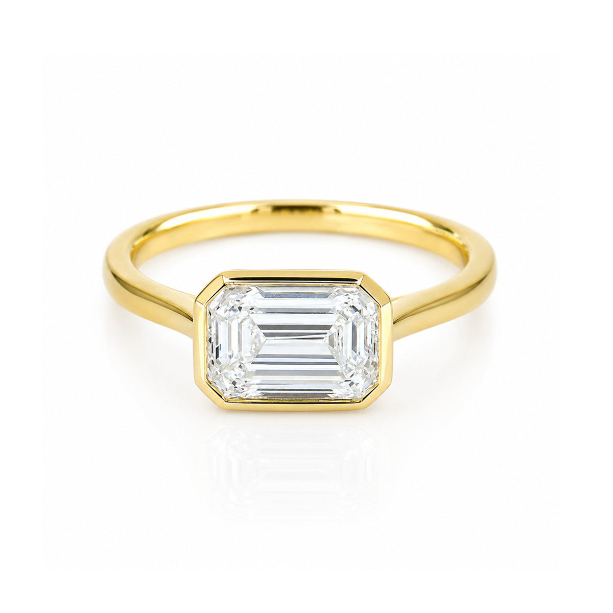 9ct Gold 2.02ct Lab Grown Certificated Emerald Cut Diamond Rub Set Solitaire Ring