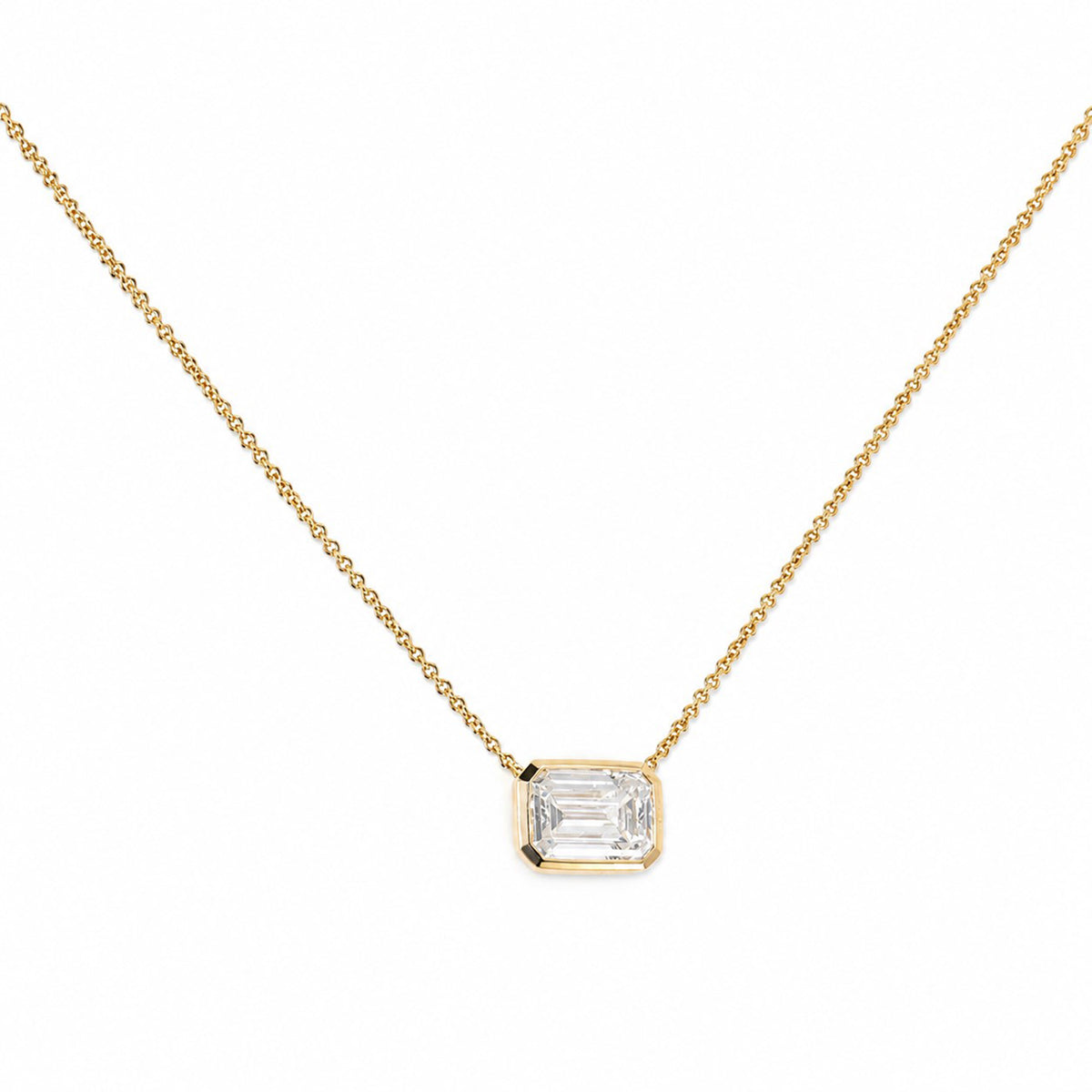 9ct Gold 2.03ct Lab Grown Diamond Certificated Emerald Cut Rub Set Solitaire Necklace 16-18" Chain
