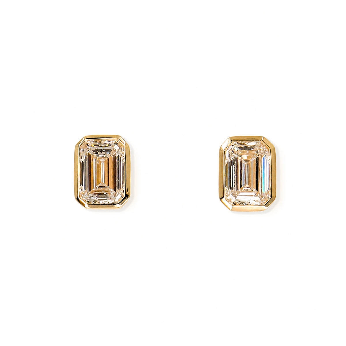 9ct Gold Lab Grown Certificated 2.04ct TDW Emerald Cut Diamond Rub Set Solitaire Stud Earrings