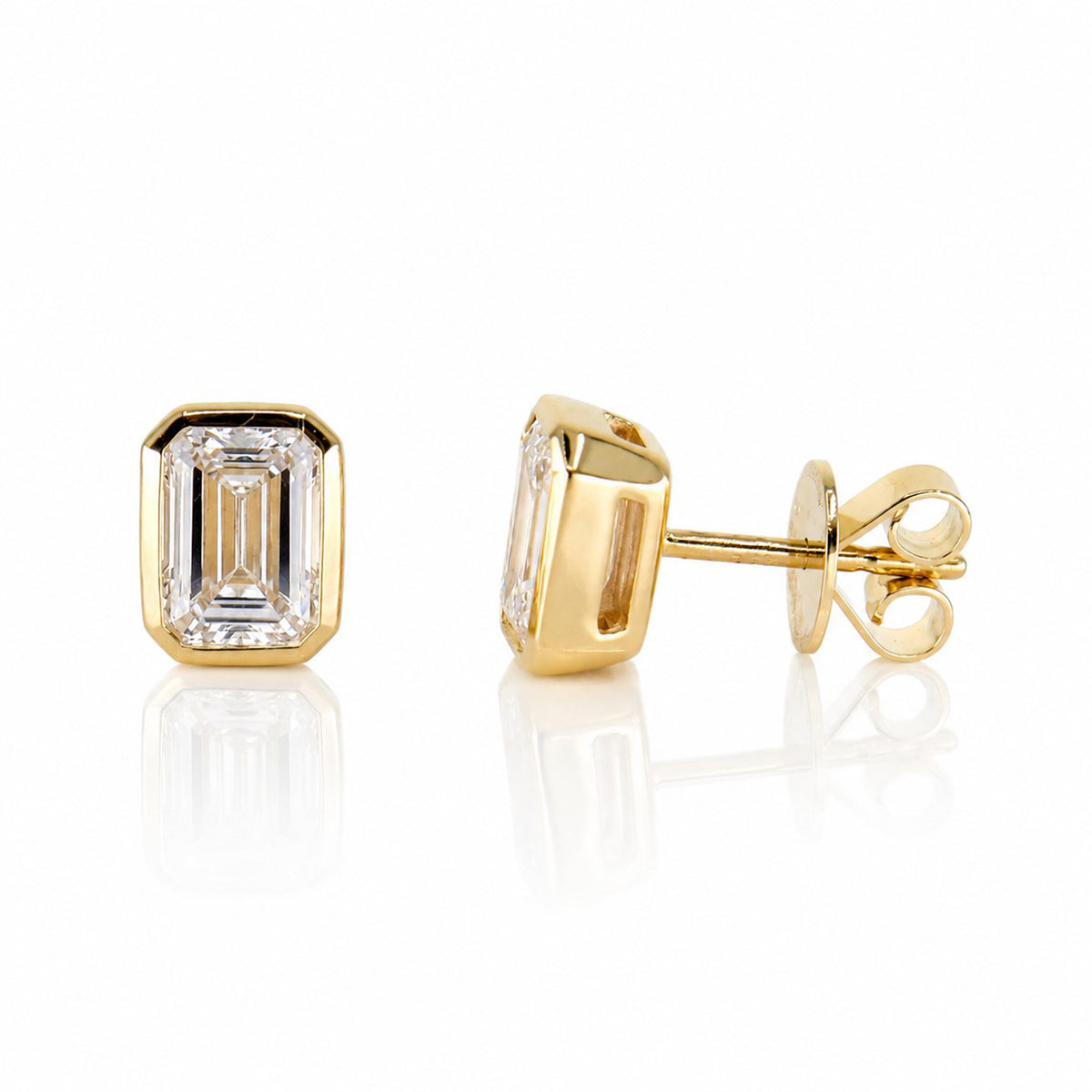 9ct Gold Lab Grown Certificated 2.04ct TDW Emerald Cut Diamond Rub Set Solitaire Stud Earrings