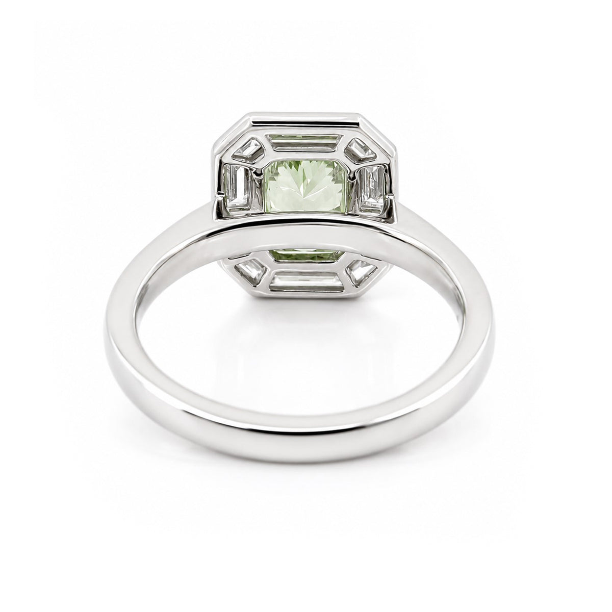 Platinum 1.78ct TDW Green Lab Grown Diamond Rectangle Cut Halo Ring