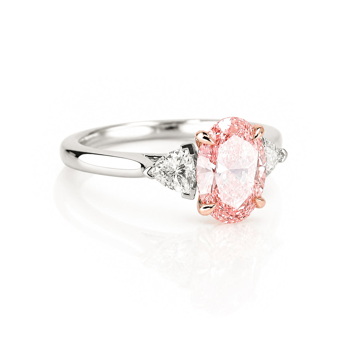 Platinum & 18ct Rose Gold 1.98ct Pink Lab Grown Diamond Oval Cut Three Stone Ring
