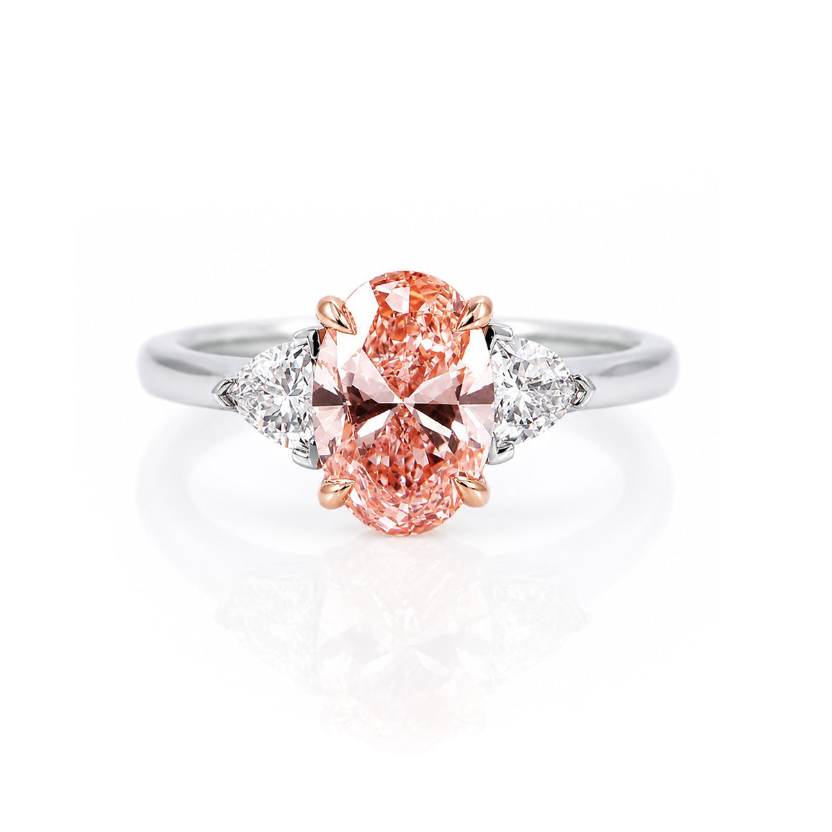 Platinum & 18ct Rose Gold 1.98ct Pink Lab Grown Diamond Oval Cut Three Stone Ring