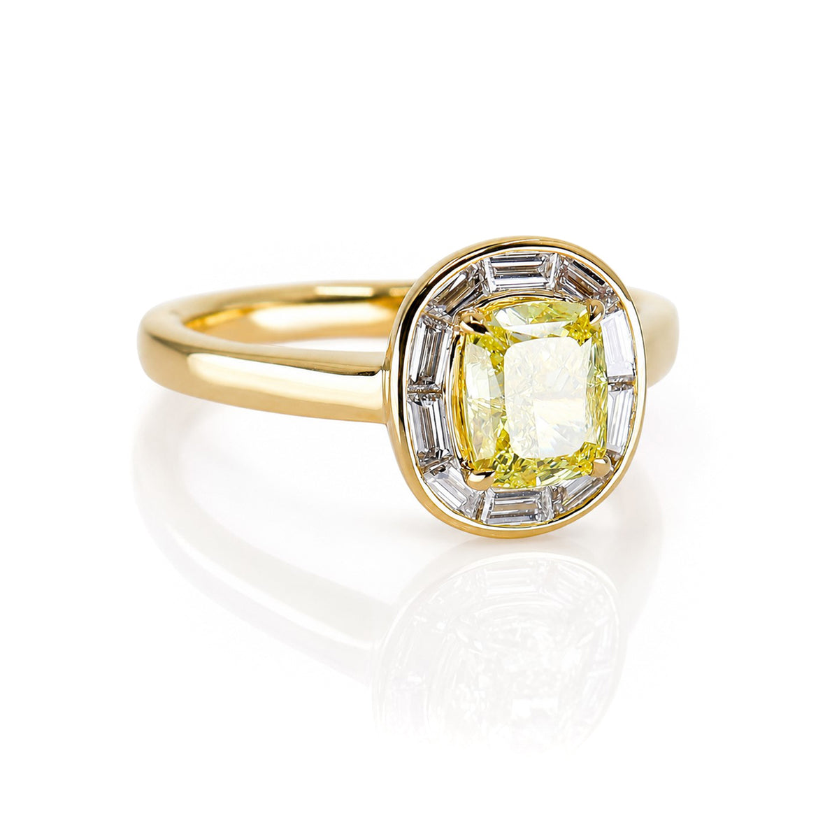 18ct Yellow Gold 1.66ct TDW Yellow Lab Grown Diamond Cushion Cut Halo Ring