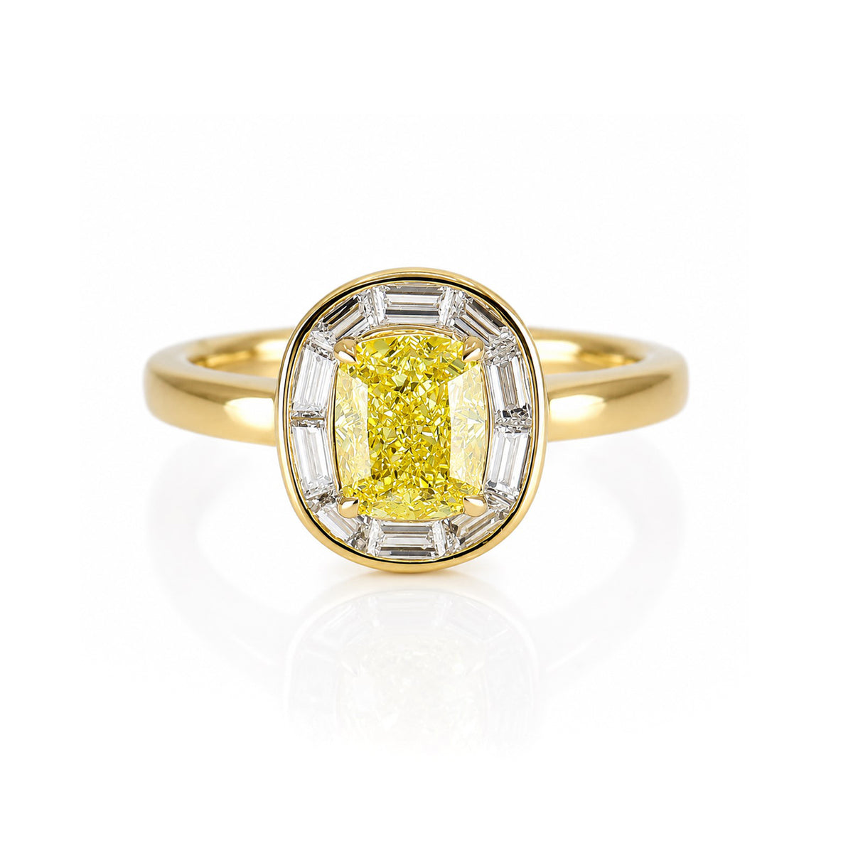 18ct Yellow Gold 1.66ct TDW Yellow Lab Grown Diamond Cushion Cut Halo Ring
