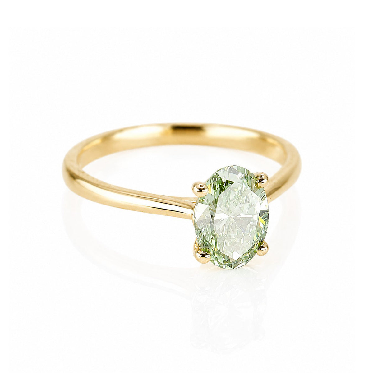 9ct Yellow Gold Green Lab Grown Diamond Oval Solitaire Ring