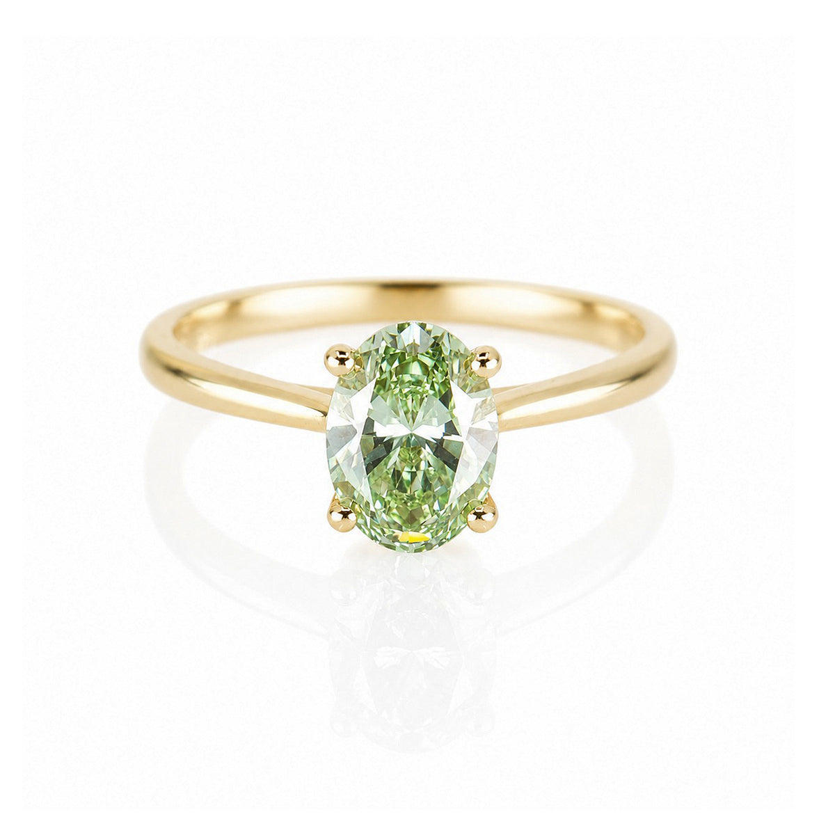 9ct Yellow Gold Green Lab Grown Diamond Oval Solitaire Ring