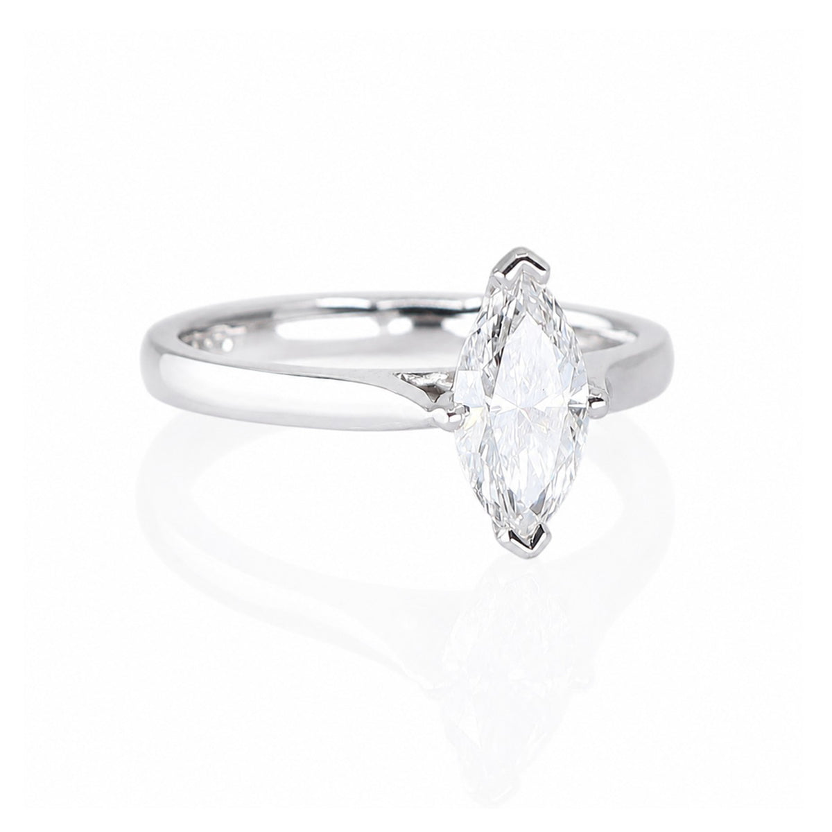 9ct White Gold 1.00ct Certificated Lab Grown Marquise Diamond Solitaire Ring