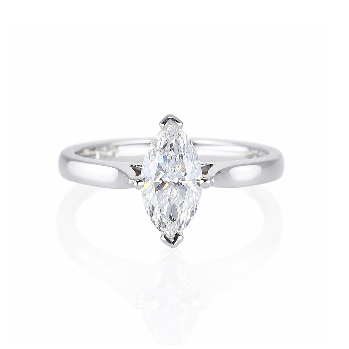 9ct White Gold 1.00ct Certificated Lab Grown Marquise Diamond Solitaire Ring