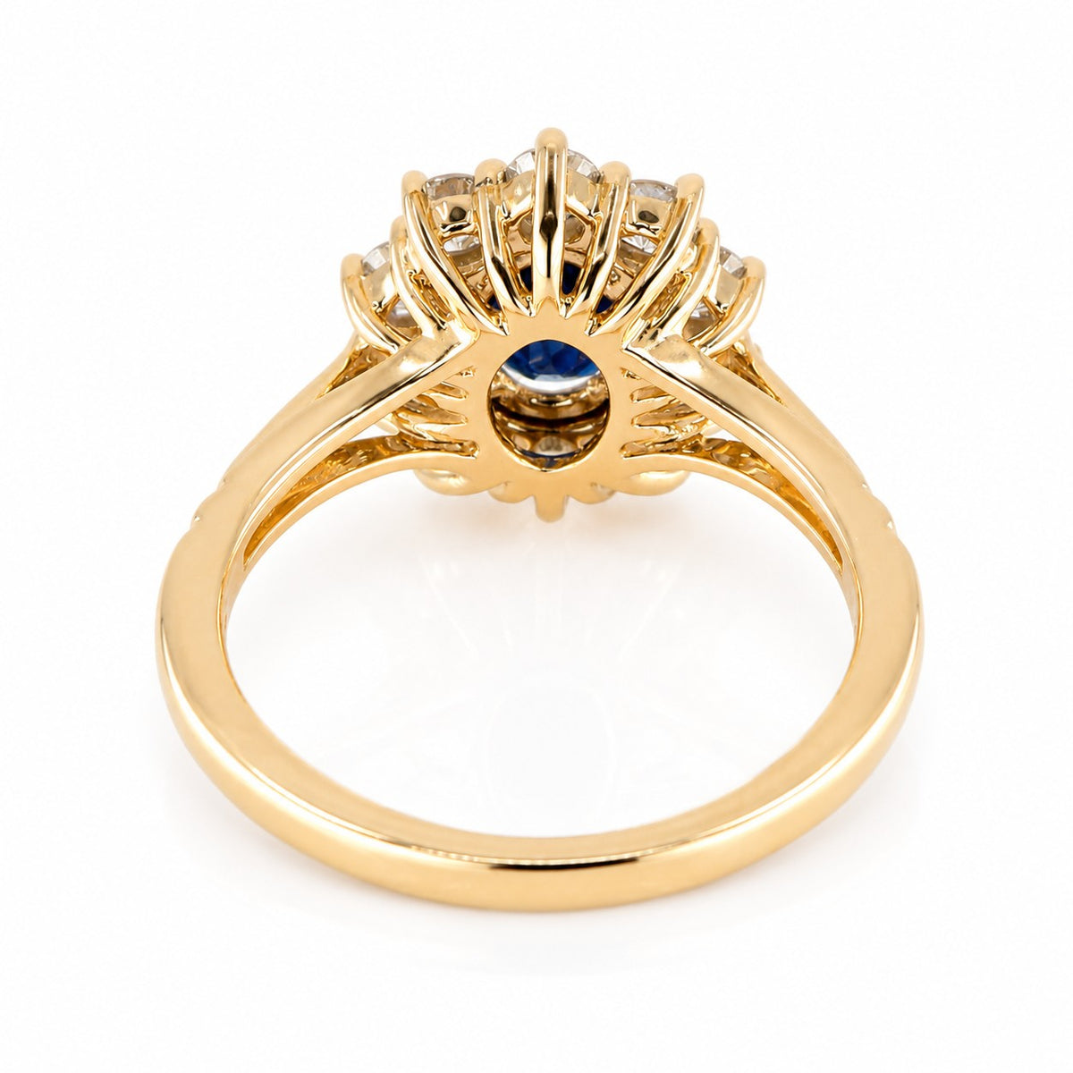Pre-Owned 9ct Gold Oval Sapphire & Round Brilliant Cut Diamond Claw Set Cluster Ring