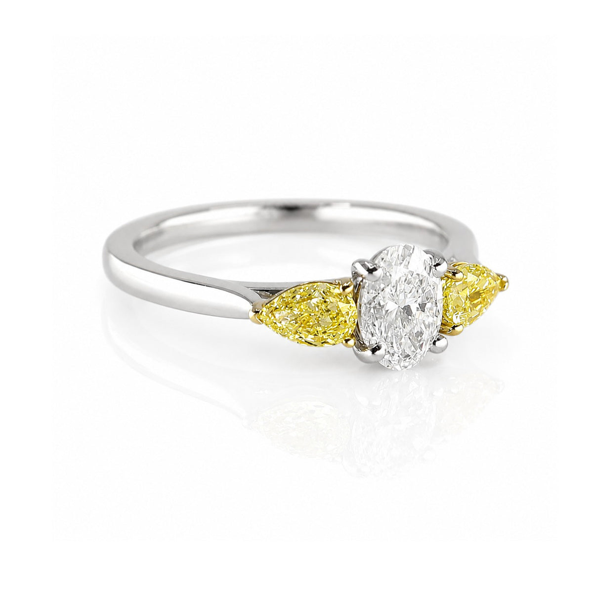 Platinum & 18ct Yellow Gold 1.29ct  White Oval Cut and Yellow Pear Cut Diamond Trilogy Ring