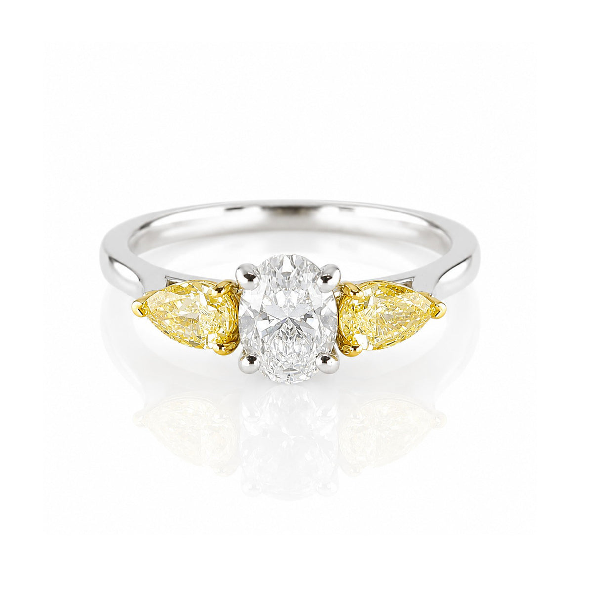 Platinum & 18ct Yellow Gold 1.29ct  White Oval Cut and Yellow Pear Cut Diamond Trilogy Ring