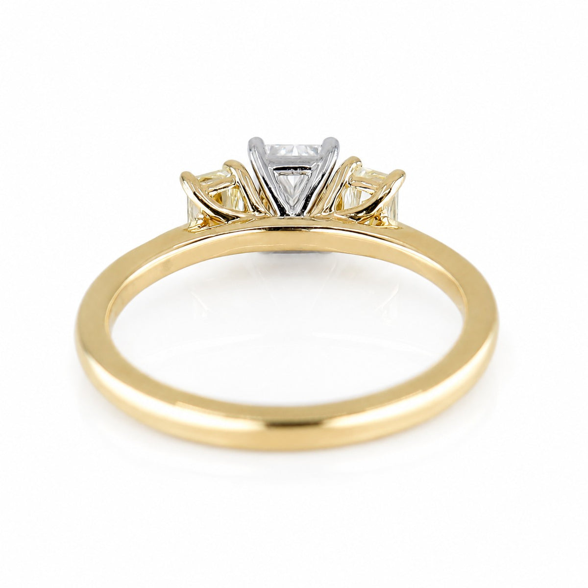 18ct Yellow Gold & Platinum 1.11ct White & Yellow Emerald Cut Diamond Trilogy Ring