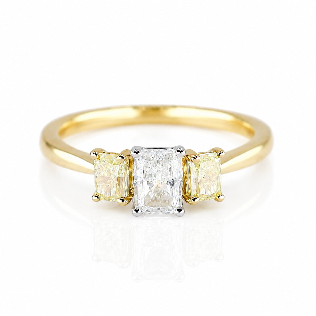 18ct Yellow Gold & Platinum 1.11ct White & Yellow Emerald Cut Diamond Trilogy Ring