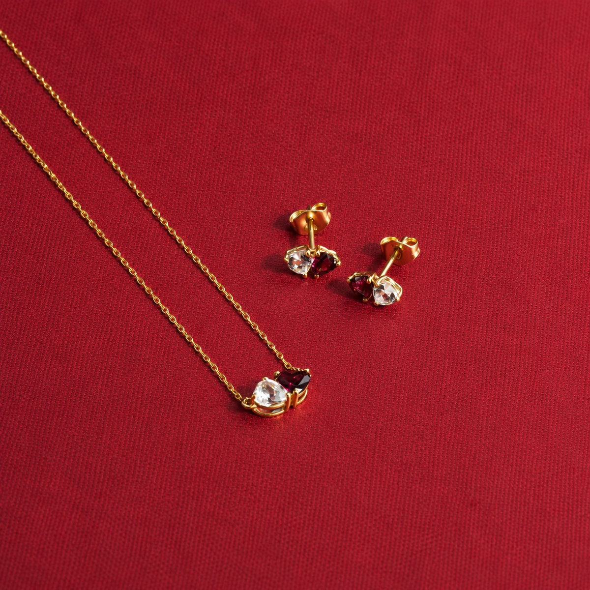 9ct Yellow Gold Toi et Moi  Heart earrings