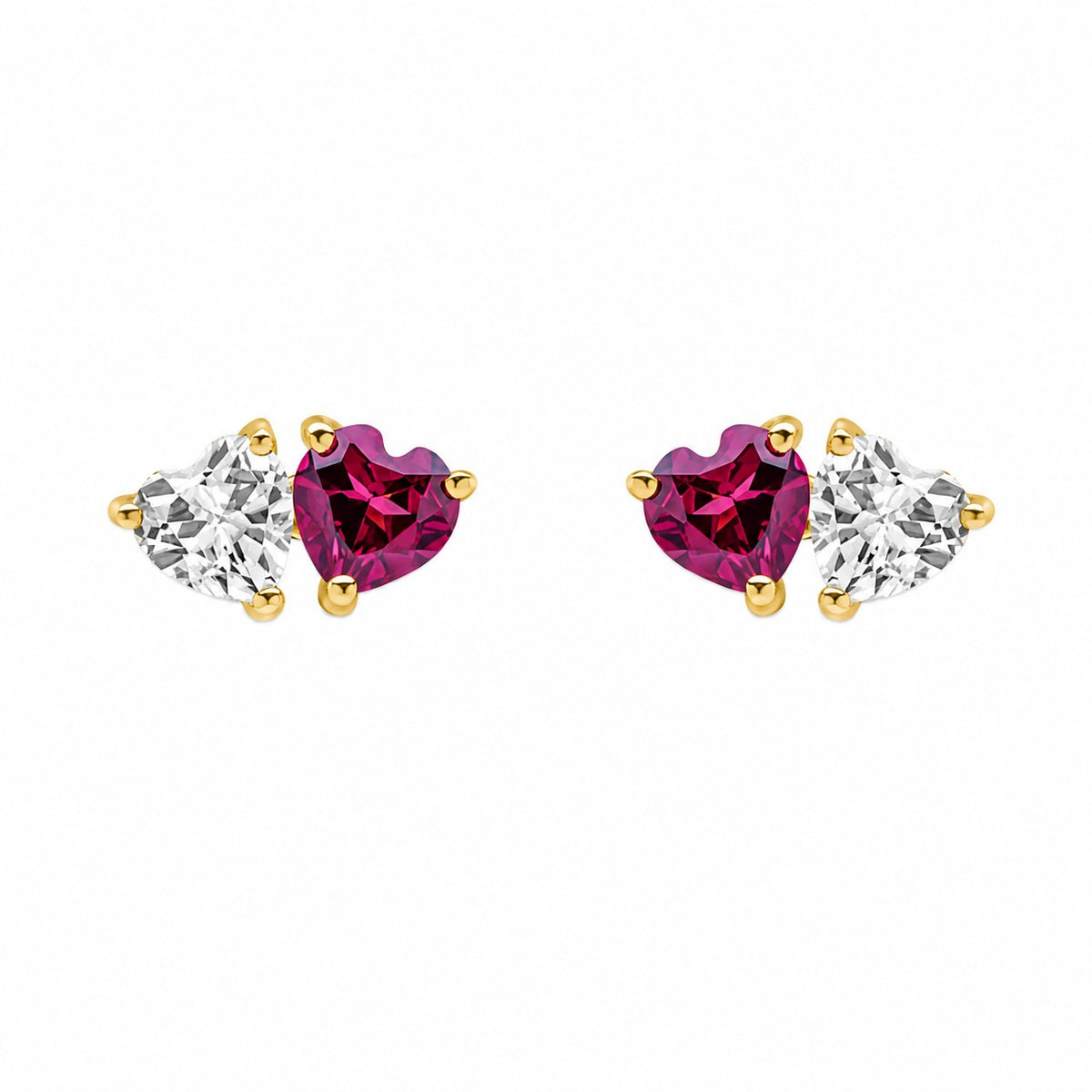 9ct Yellow Gold Toi et Moi  Heart earrings