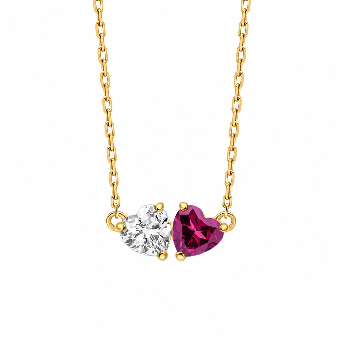 9ct Yellow Gold Toi et Moi Heart Neacklace